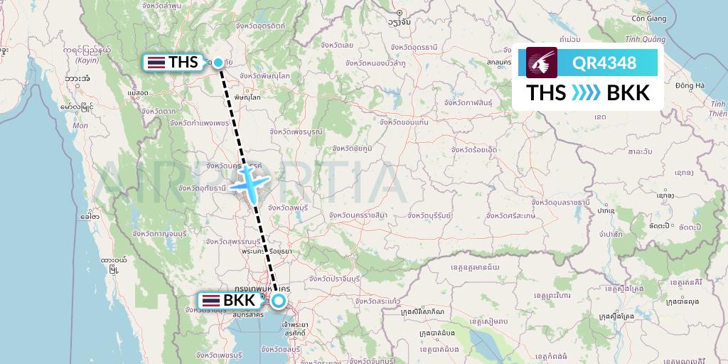 QR4348 Qatar Airways Flight Map: Sukhothai to Bangkok