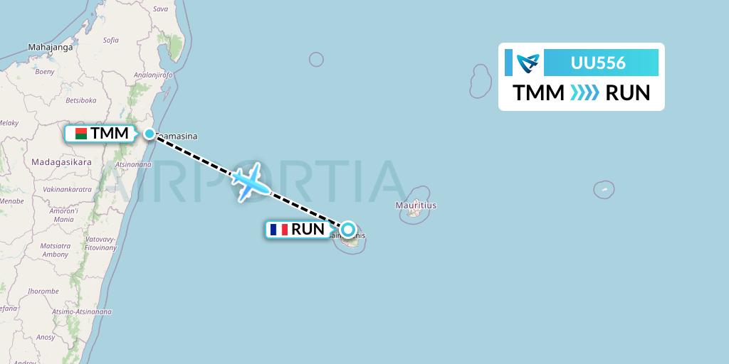 UU556 Air Austral Flight Map: Madagascar to Saint-Denis