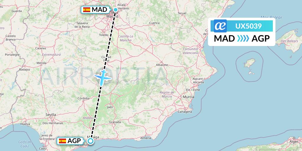 UX5039 Air Europa Flight Map: Madrid to Malaga