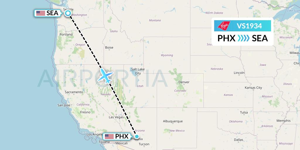 VS1934 Virgin Atlantic Airways Flight Map: Phoenix to Seattle