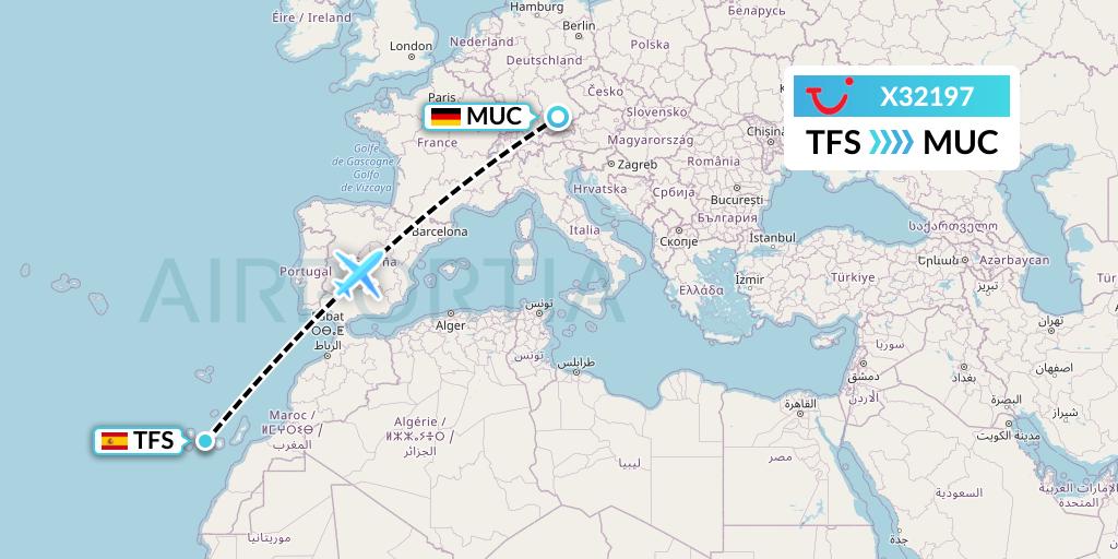 X32197 TUI fly Germany Flight Map: Tenerife to Munich