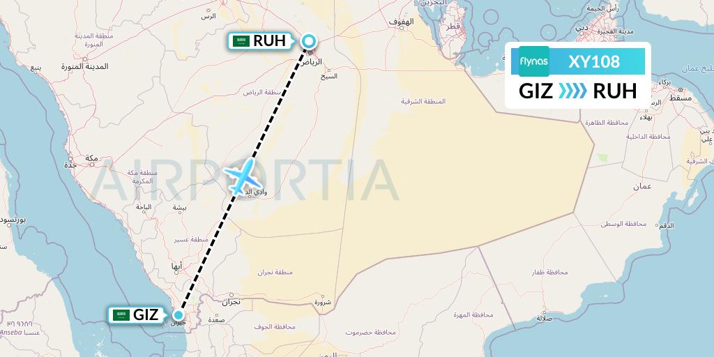 XY108 Flynas Flight Map: Jizan to Riyadh