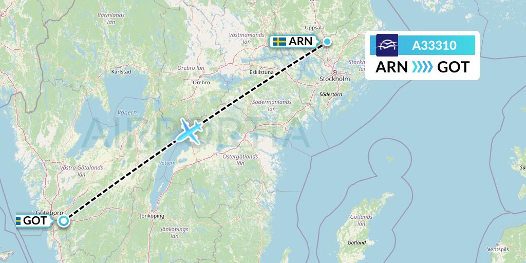 A33310 Aegean Airlines Flight Map: Stockholm to Gothenburg