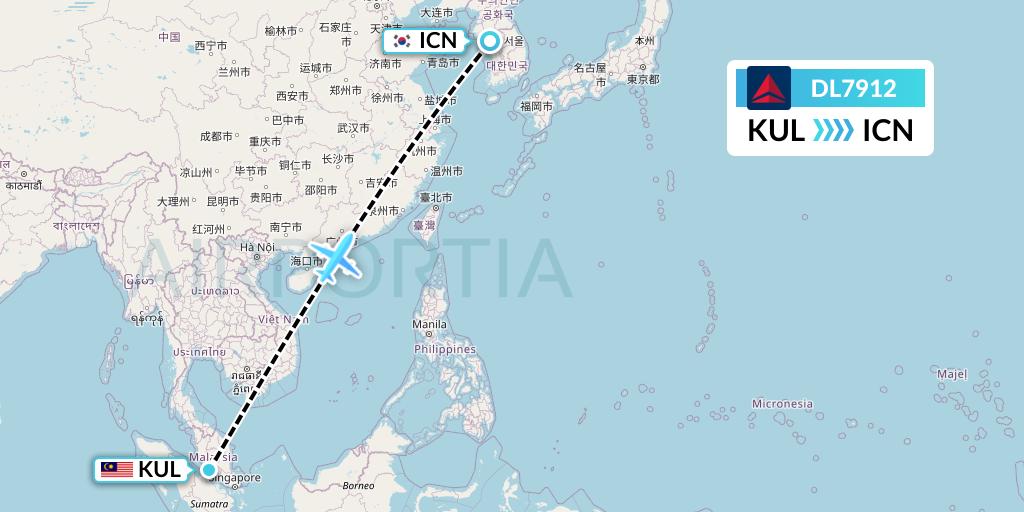 DL7912 Delta Air Lines Flight Map: Kuala Lumpur to Seoul