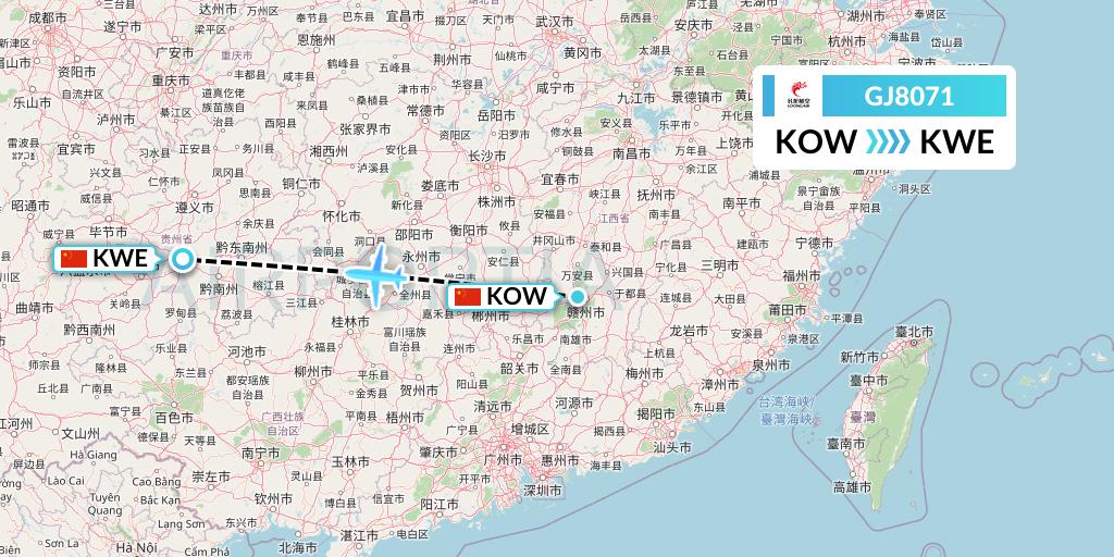 GJ8071 Loong Airlines Flight Map: Ganzhou to Guiyang