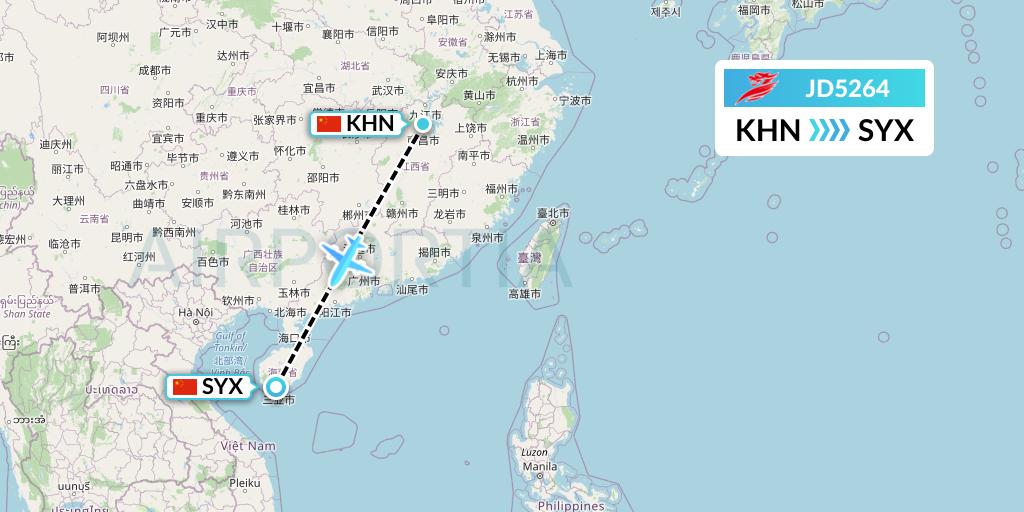 JD5264 Capital Airlines Flight Map: Nanchang to Sanya