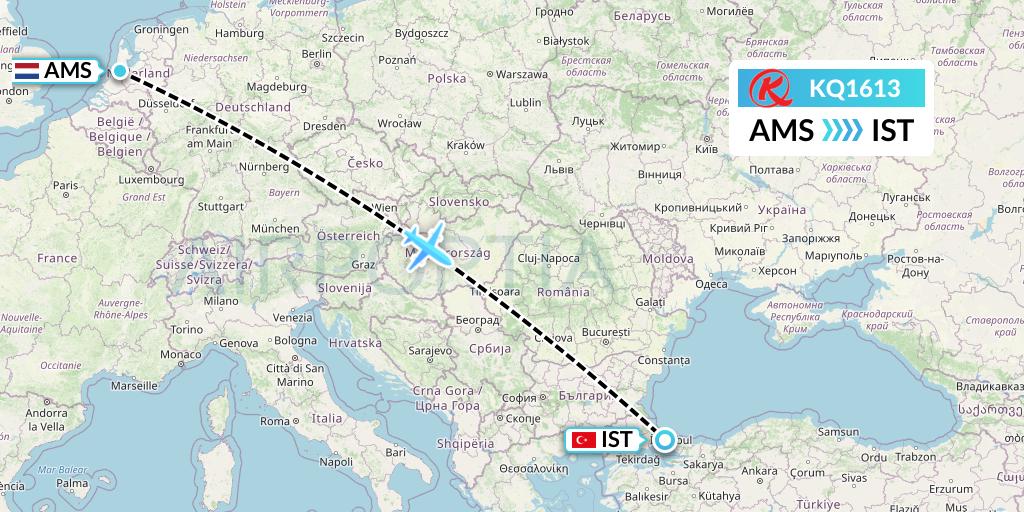 KQ1613 Kenya Airways Flight Map: Amsterdam to Istanbul