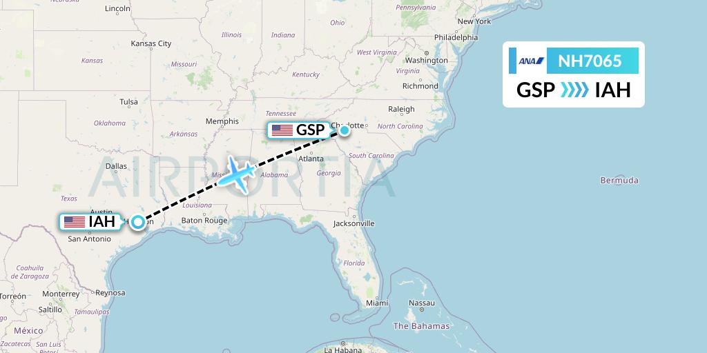 NH7065 All Nippon Airways Flight Map: Greenville-Spartanburg to Houston