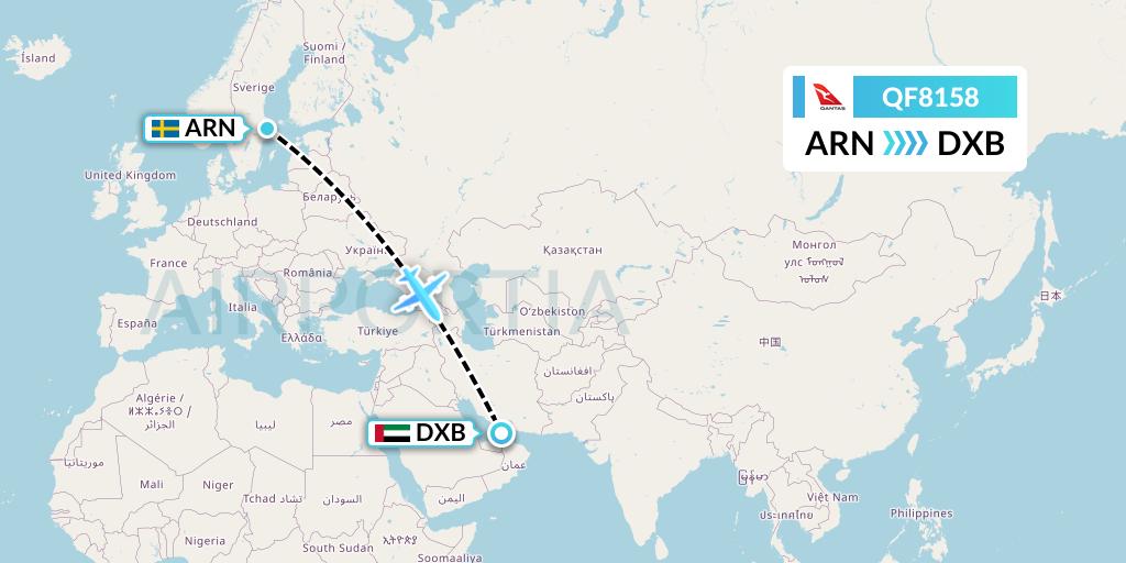 QF8158 Qantas Flight Map: Stockholm to Dubai