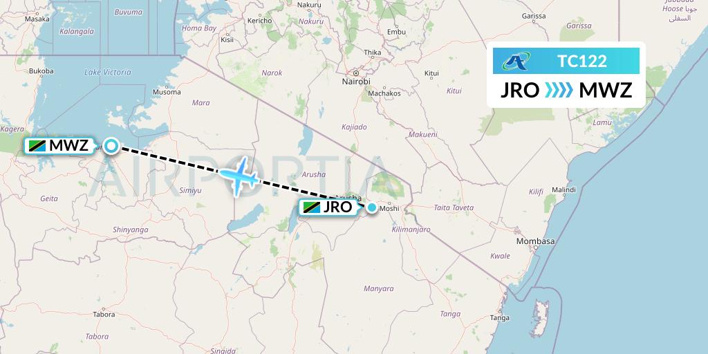 TC122 Air Tanzania Flight Map: Kilimanjaro to Mwanza