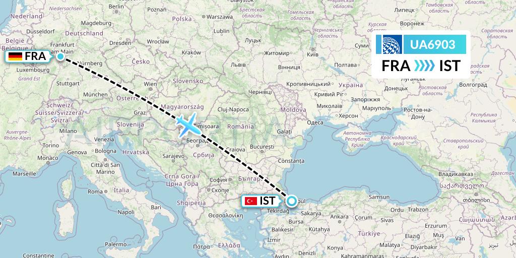 UA6903 United Airlines Flight Map: Frankfurt to Istanbul