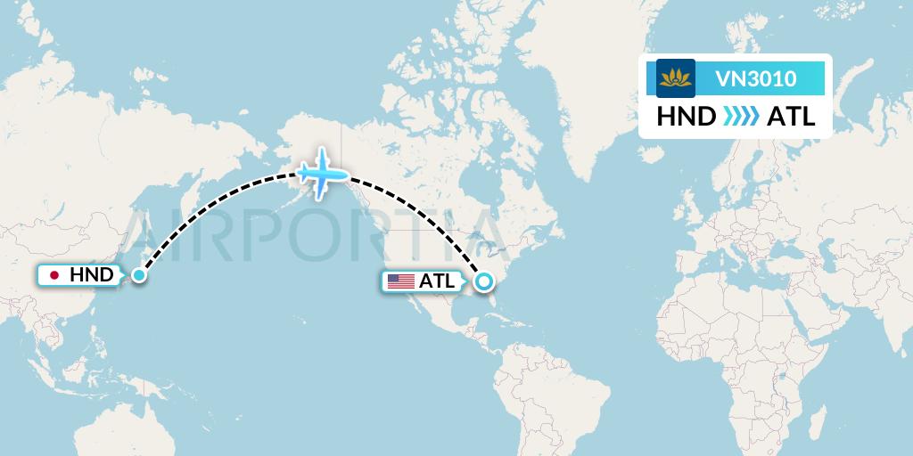 VN3010 Vietnam Airlines Flight Map: Tokyo to Atlanta