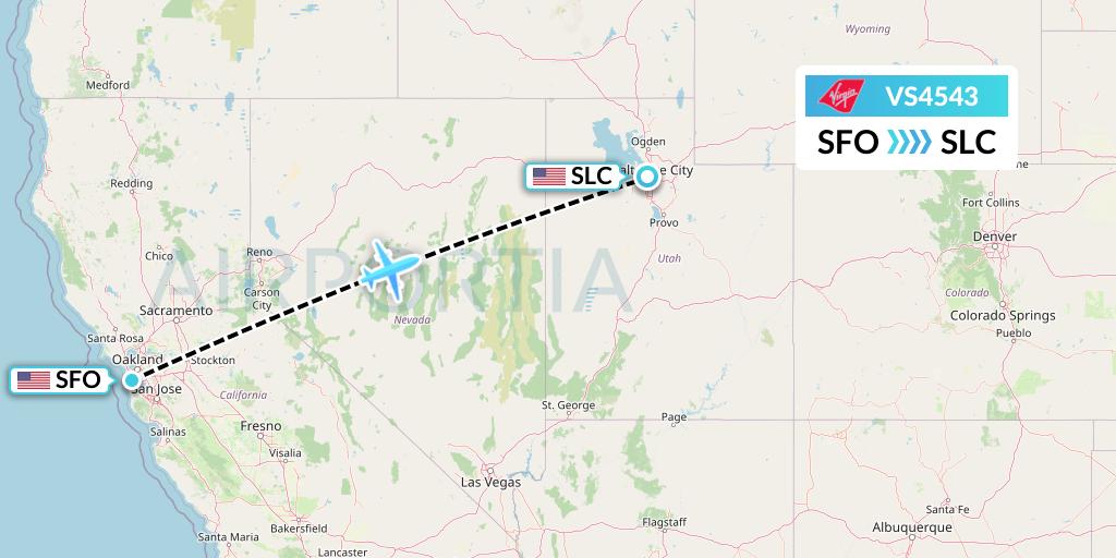 VS4543 Virgin Atlantic Airways Flight Map: San Francisco to Salt Lake City