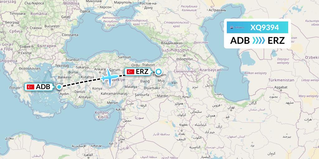 XQ9394 SunExpress Flight Map: Izmir to Erzurum