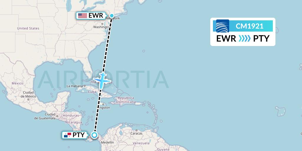 CM1921 Copa Airlines Flight Map: New York to Panama City