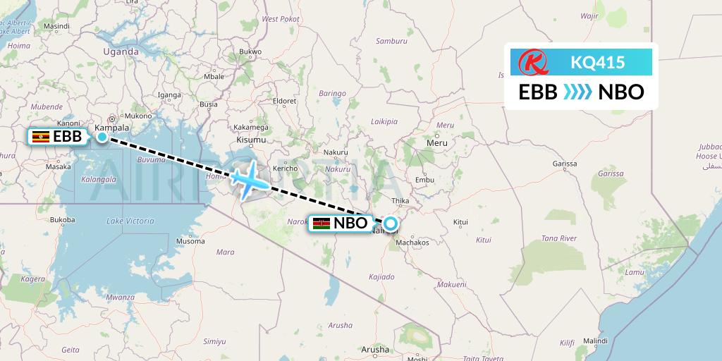 KQ415 Kenya Airways Flight Map: Entebbe to Nairobi