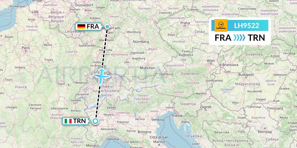 LH9522 Lufthansa Flight Map: Frankfurt to Turin