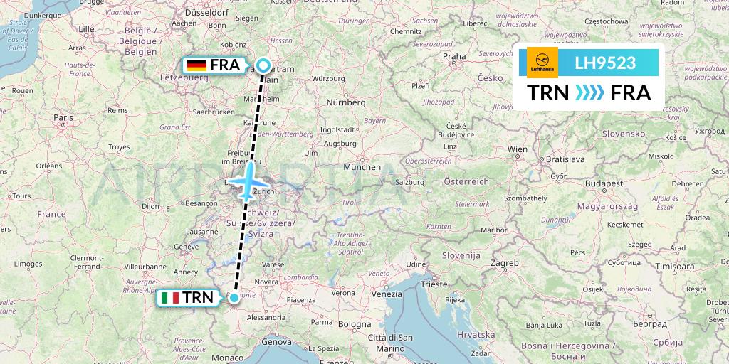 LH9523 Lufthansa Flight Map: Turin to Frankfurt