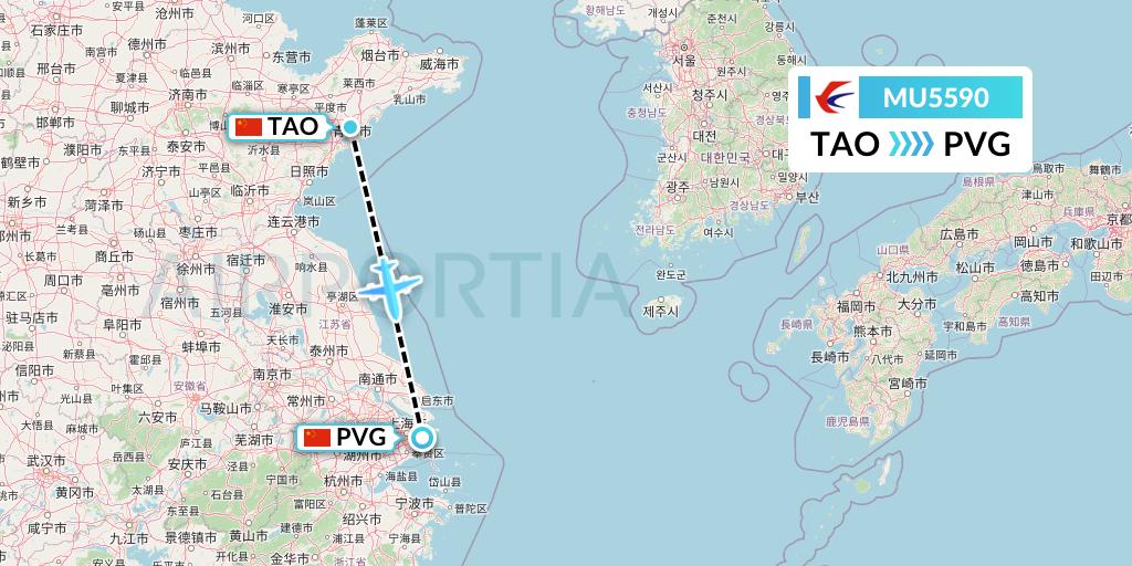 MU5590 China Eastern Airlines Flight Map: Qingdao to Shanghai