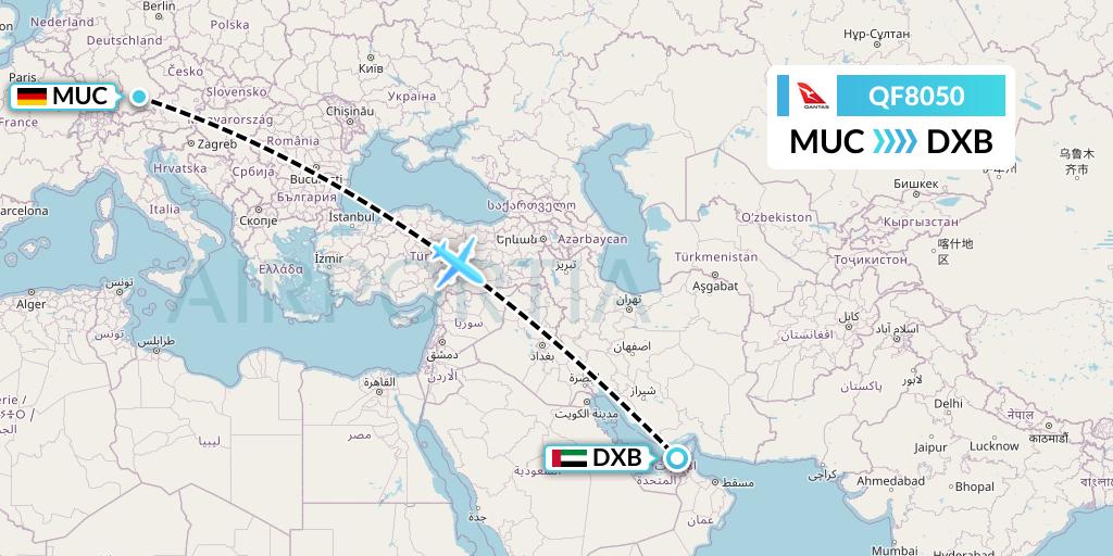 QF8050 Qantas Flight Map: Munich to Dubai