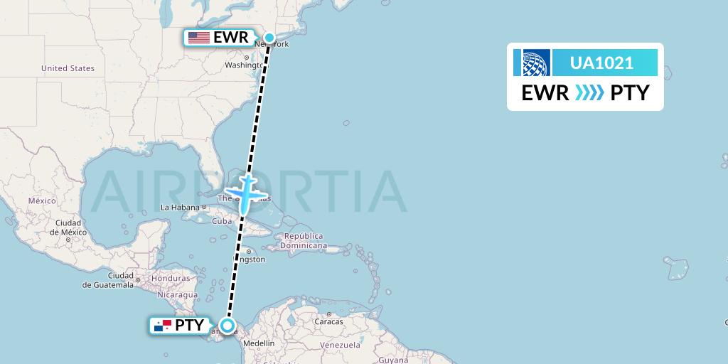 UA1021 United Airlines Flight Map: New York to Panama City