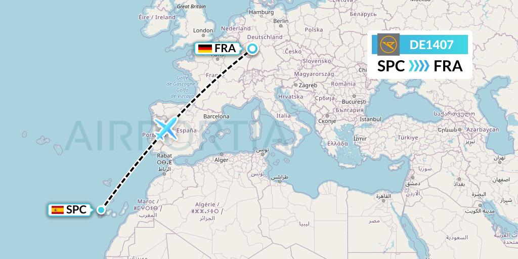 DE1407 Condor Flight Map: La Palma to Frankfurt