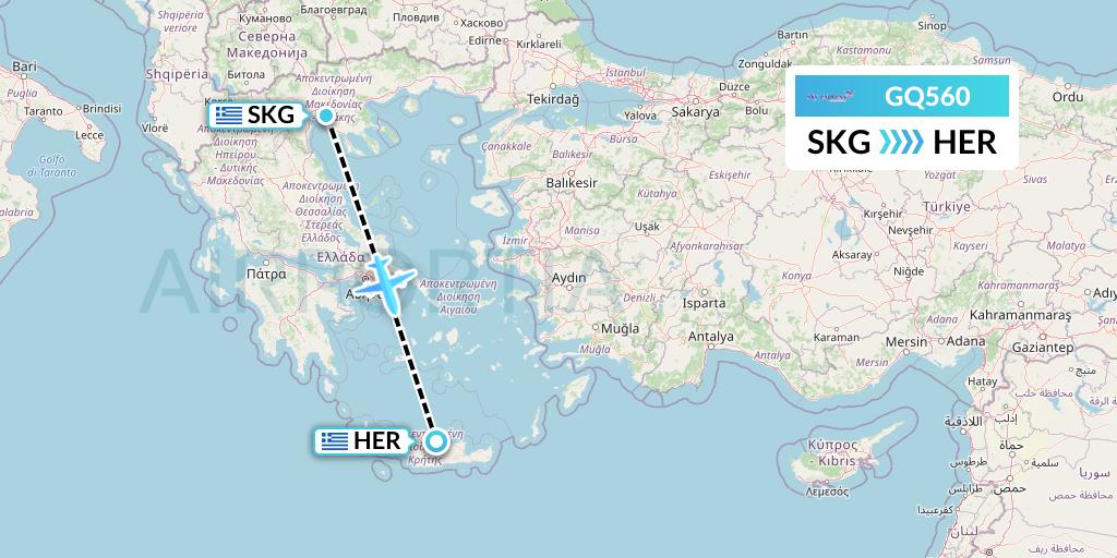 GQ560 Sky Express (Greece) Flight Map: Thessaloniki to Heraklion