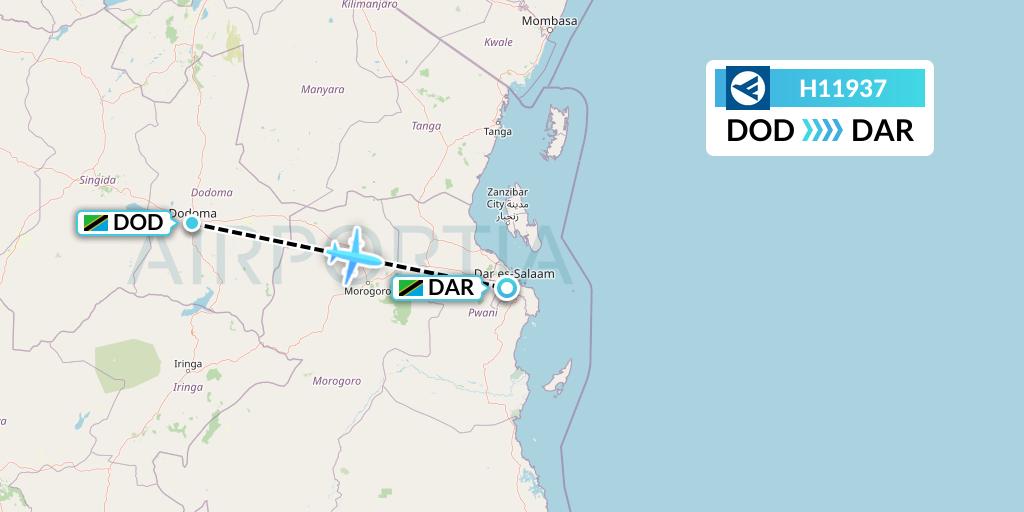 H11937 Hahn Air Systems Flight Map: Dodoma to Dar-es-Salaam