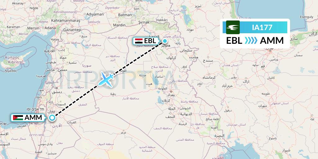 IA177 Iraqi Airways Flight Map: Arbil to Amman