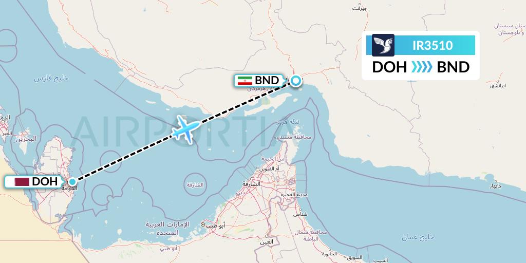 IR3510 Iran Air Flight Map: Doha to Bandar Abbas