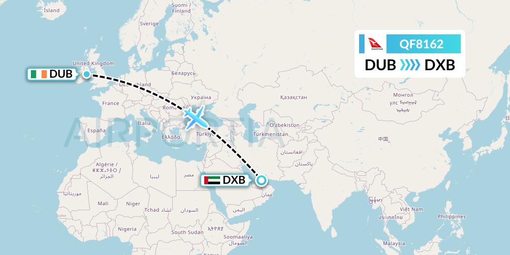 QF8162 Qantas Flight Map: Dublin to Dubai