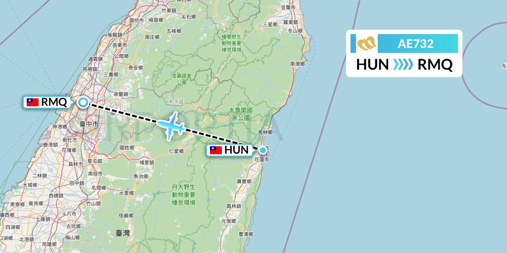 AE732 Mandarin Airlines Flight Map: Hualien to Taichung