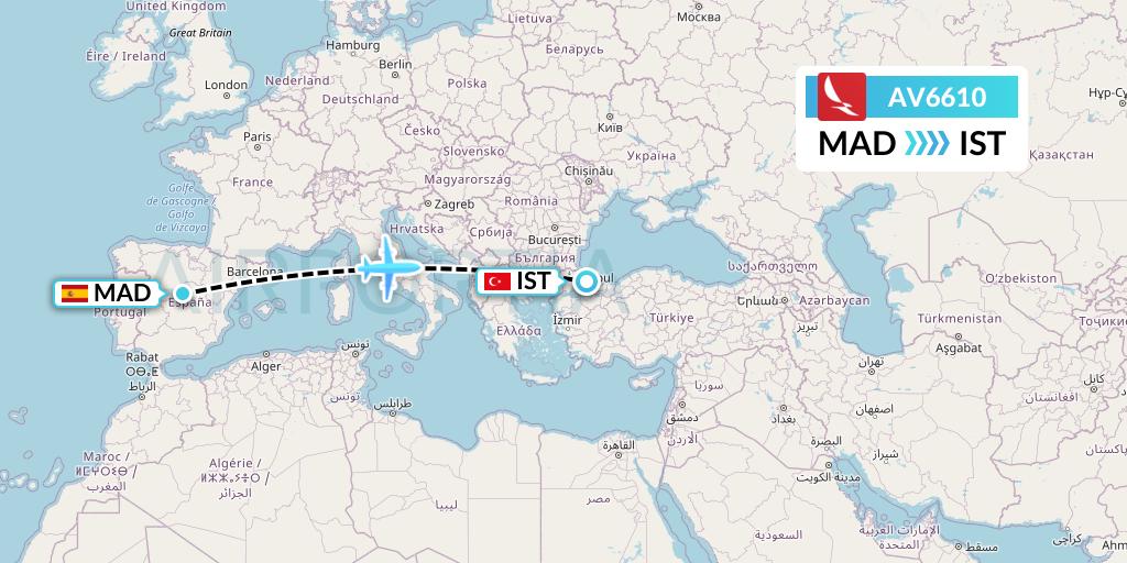 AV6610 Avianca Flight Map: Madrid to Istanbul