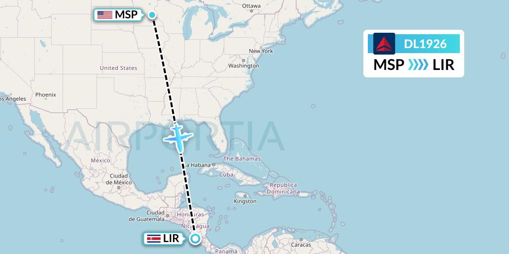 DL1926 Delta Air Lines Flight Map: Minneapolis to Liberia