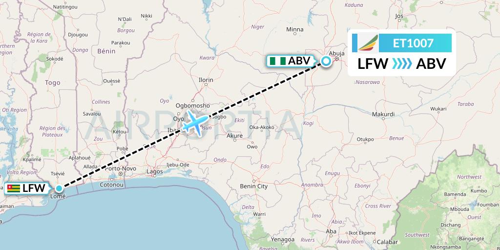 ET1007 Ethiopian Airlines Flight Map: Lome to Abuja