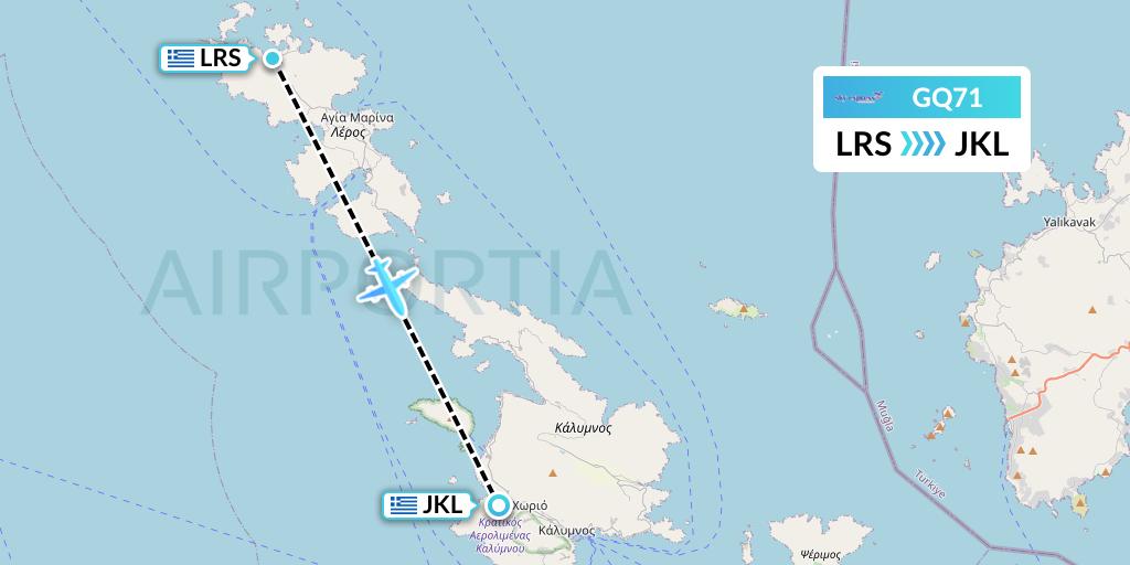 GQ71 Sky Express (Greece) Flight Map: Leros to Kalymnos