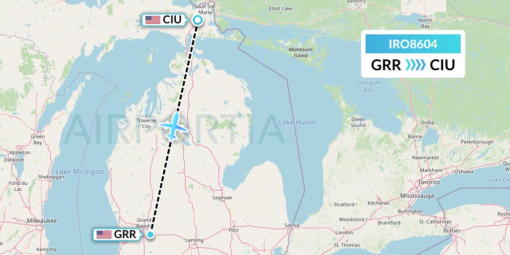 IRO8604 CSA Air Flight Map: Grand Rapids to Sault Sainte Marie