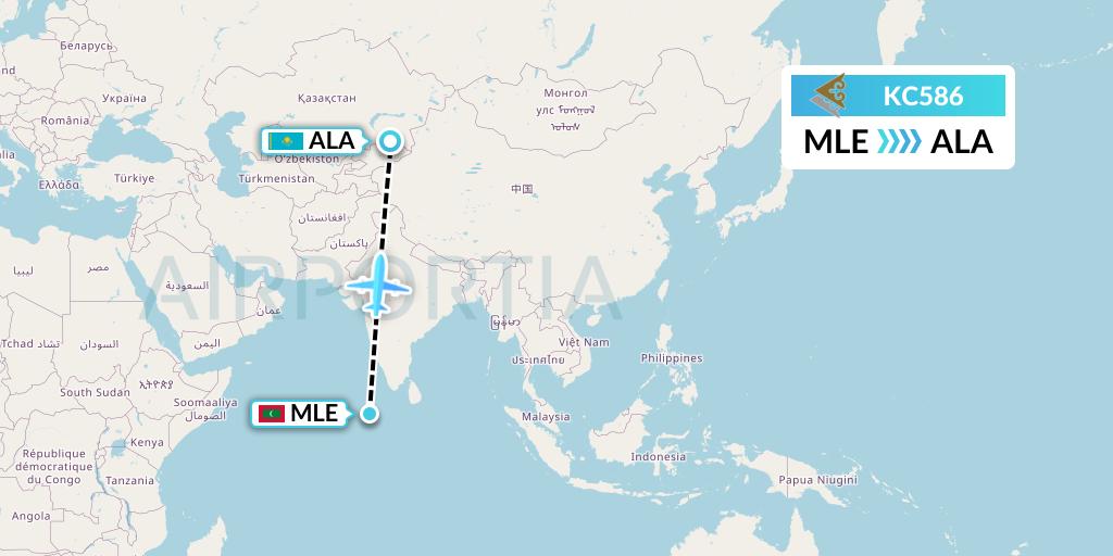 KC586 Air Astana Flight Map: Male to Almaty