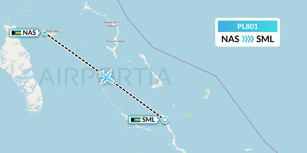 PL801 Southern Air Charter Flight Map: Nassau to Stella Maris