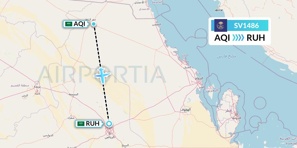 SV1486 Saudi Arabian Airlines Flight Map: Qaisumah to Riyadh