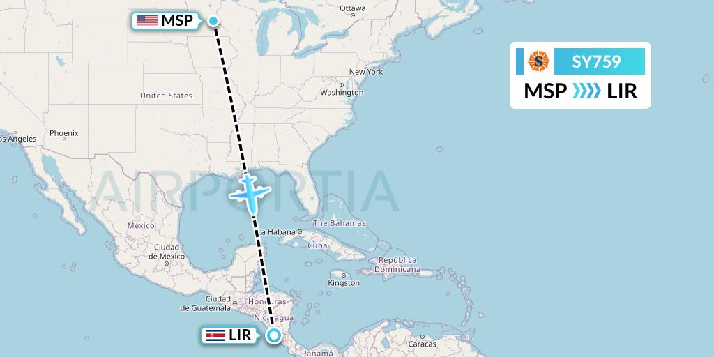 SY759 Sun Country Airlines Flight Map: Minneapolis to Liberia