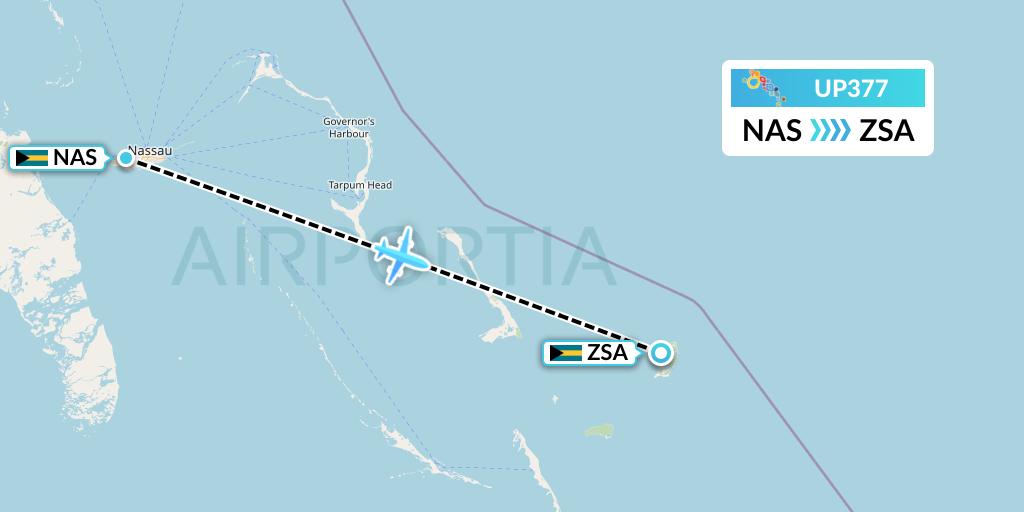 UP377 Bahamasair Flight Map: Nassau to San Salvador