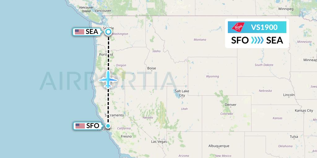 VS1900 Virgin Atlantic Airways Flight Map: San Francisco to Seattle