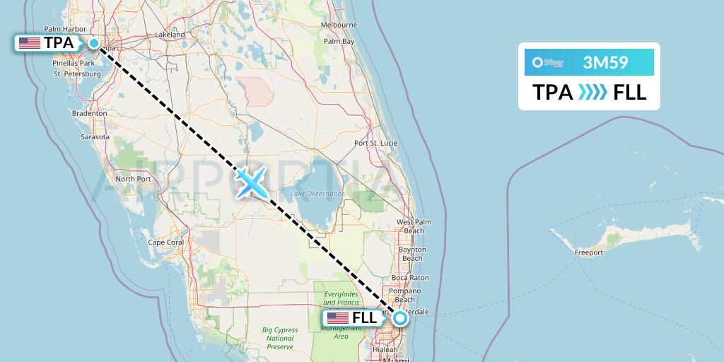 3M59 Silver Airways Flight Map: Tampa to Fort Lauderdale
