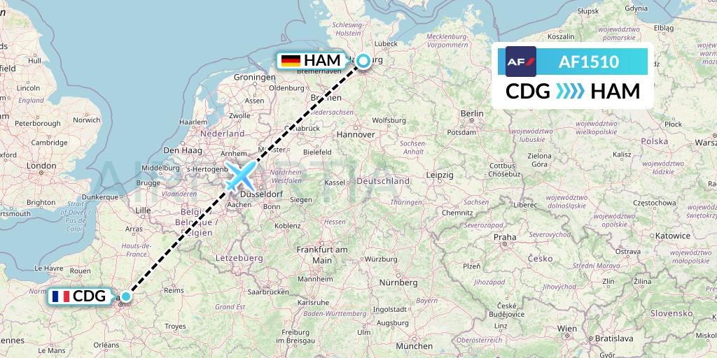 AF1510 Air France Flight Map: Paris to Hamburg
