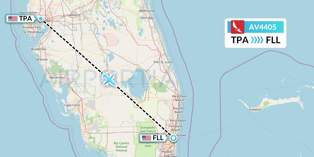 AV4405 Avianca Flight Map: Tampa to Fort Lauderdale