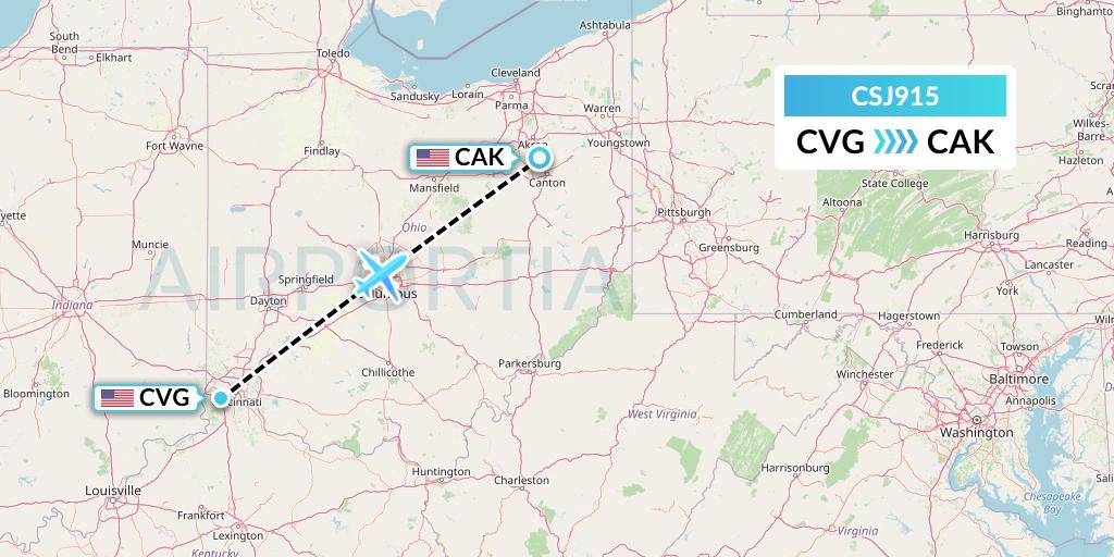CSJ915 Castle Aviation Flight Map: Cincinnati to Akron