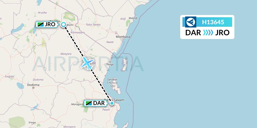 H13645 Hahn Air Systems Flight Map: Dar-es-Salaam to Kilimanjaro