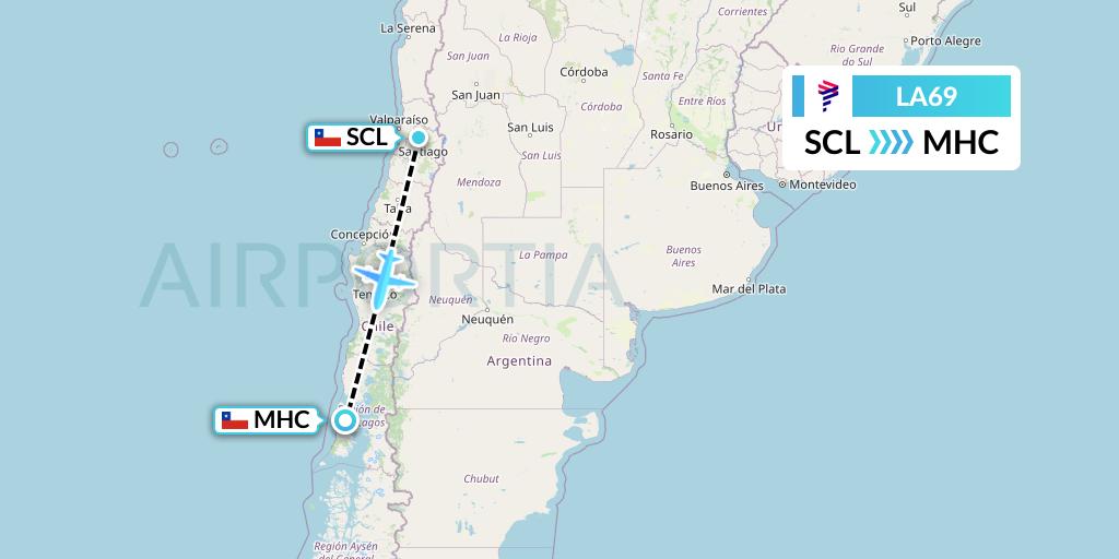LA69 LAN Airlines Flight Map: Santiago to Castro