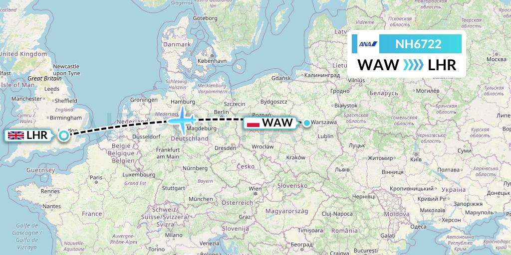 NH6722 All Nippon Airways Flight Map: Warsaw to London